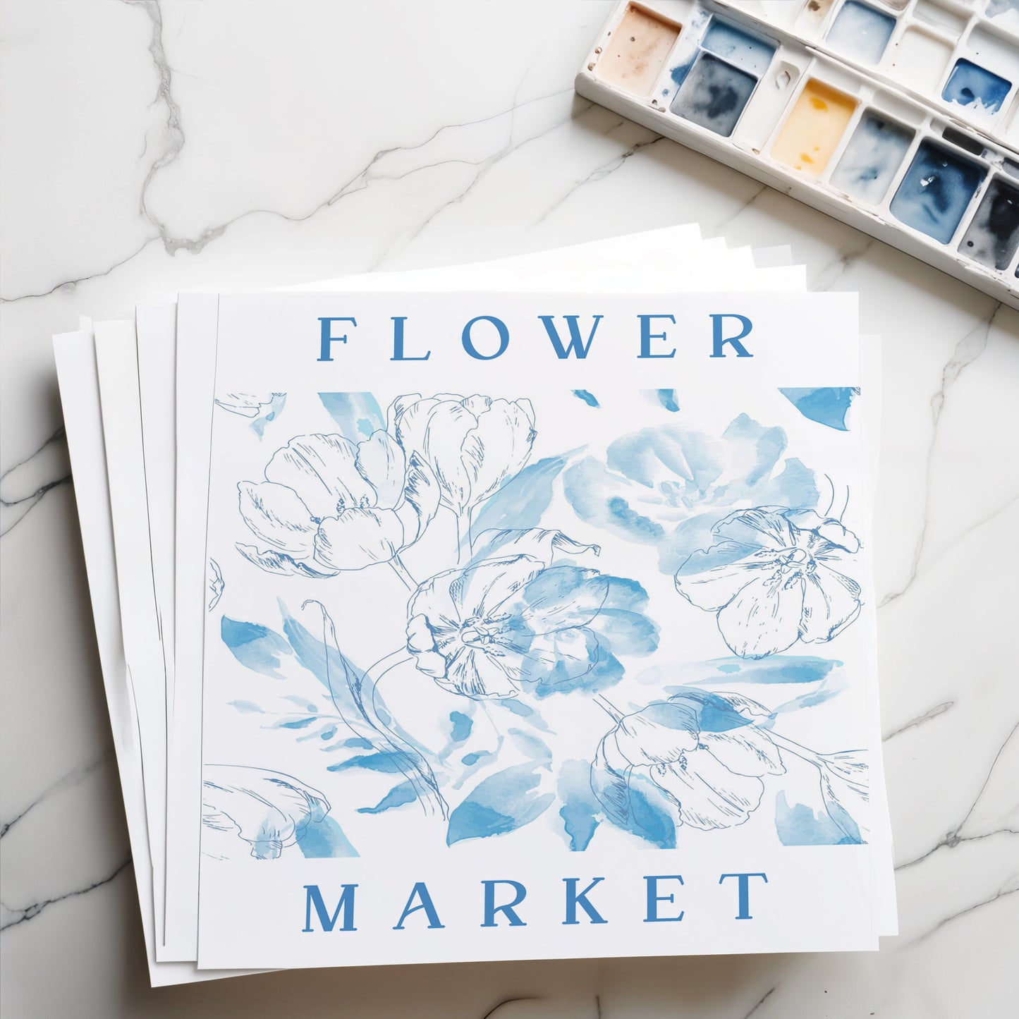 Blue Flower Market Print