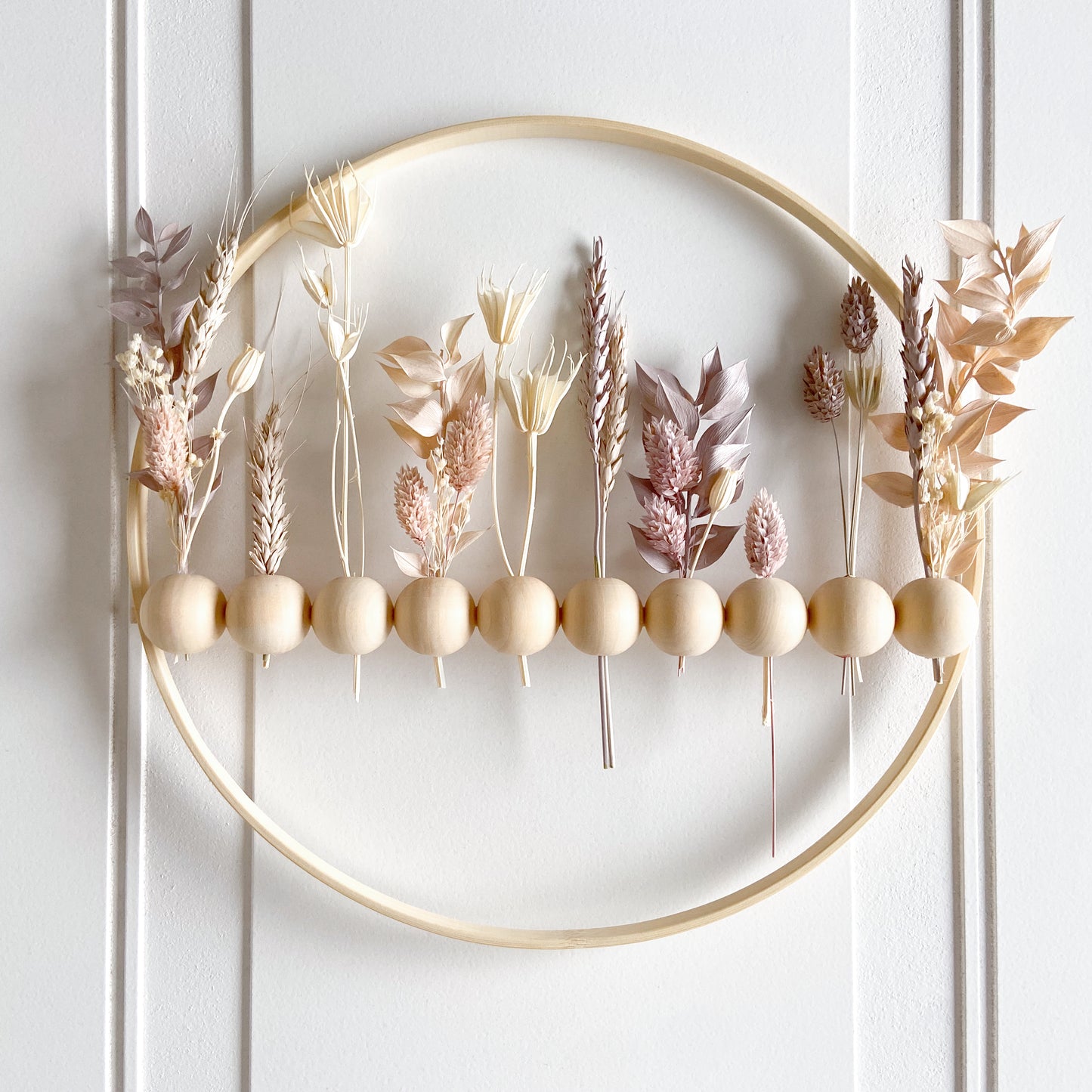 Pastel Dried Flowers Wood Bead Wreath