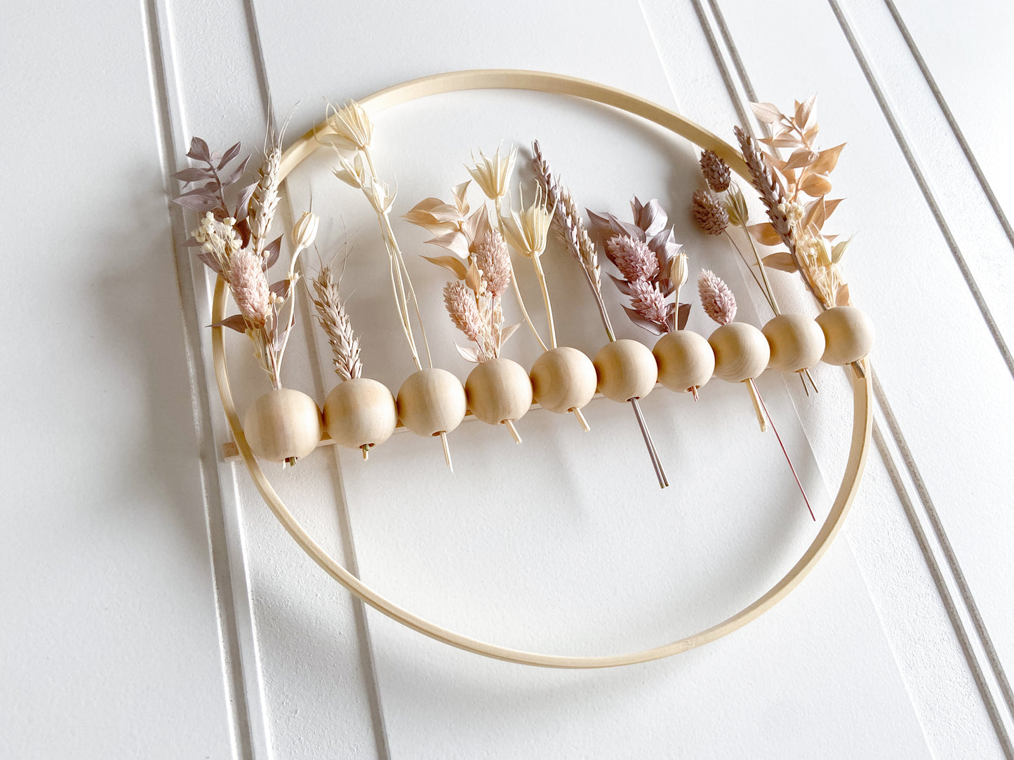 Pastel Dried Flowers Wood Bead Wreath