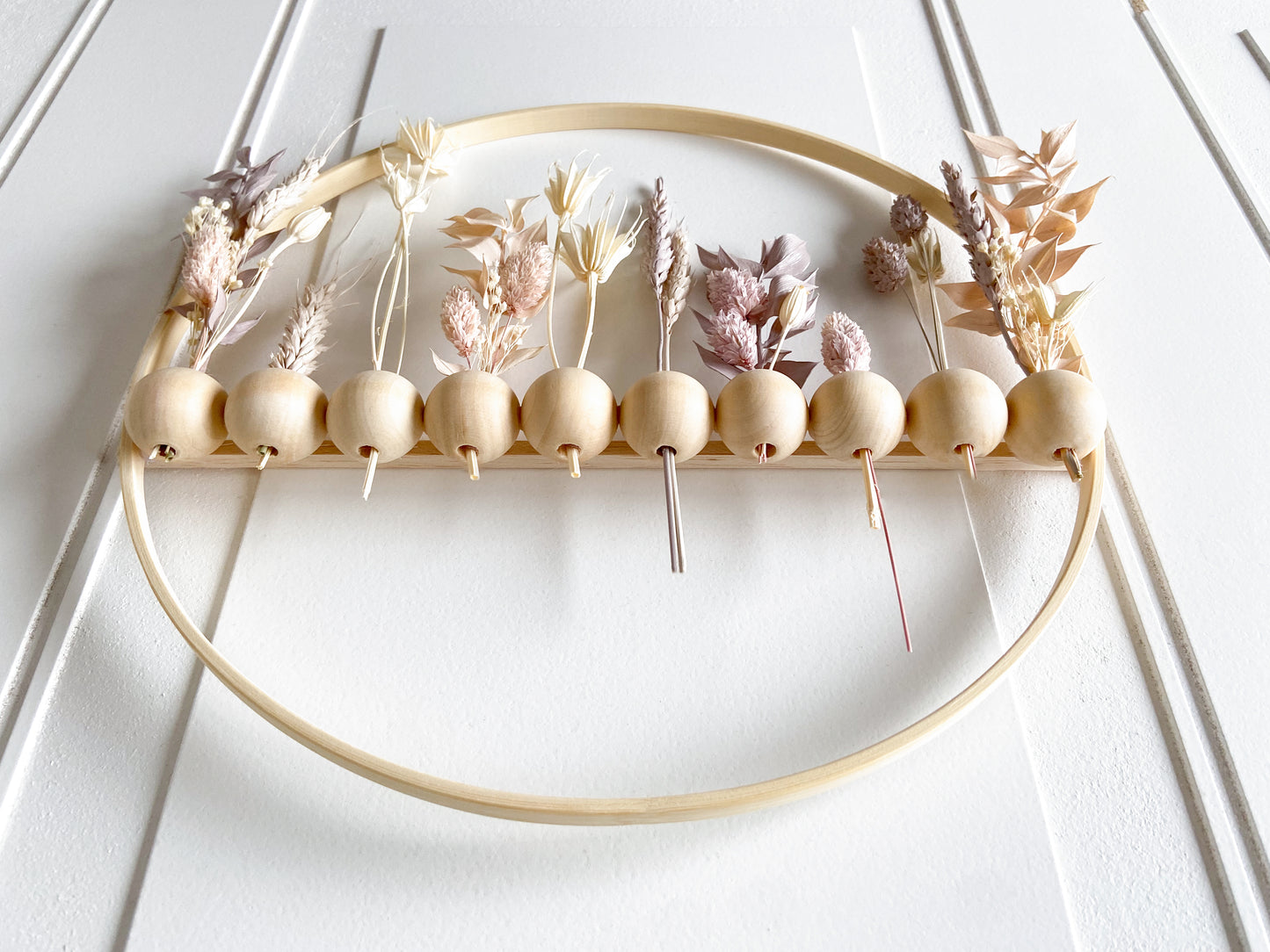 Pastel Dried Flowers Wood Bead Wreath