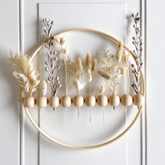 Neutral Dried Flowers Wood Bead Wreath