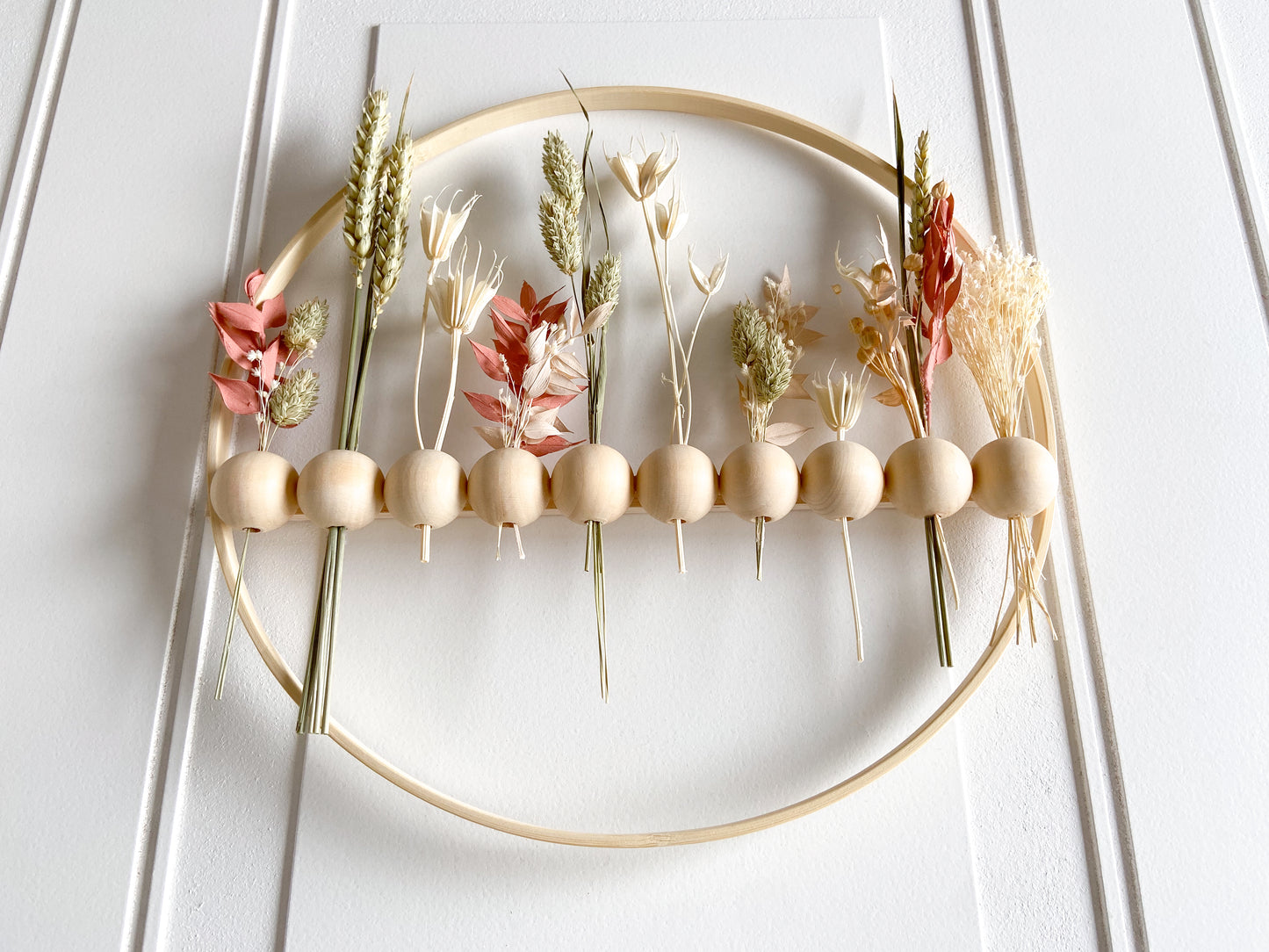 Neutral Dried Flowers Wood Bead Wreath