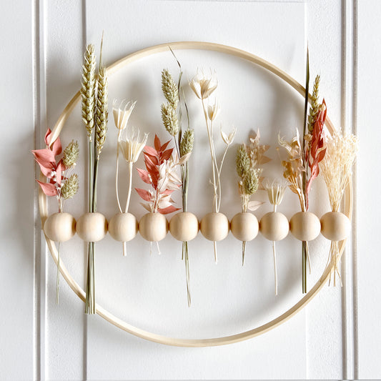 Neutral Dried Flowers Wood Bead Wreath