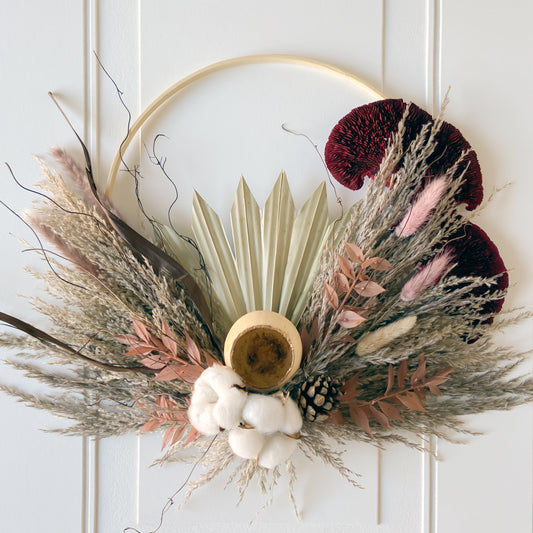 Rustic Mushroom + Dried Flowers Wreath