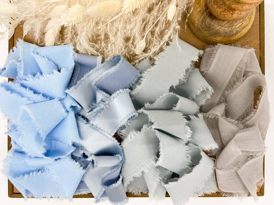 Blues & Neutrals Hand-Frayed Ribbon