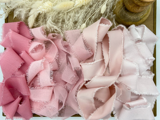 Pinks Hand-Frayed Ribbon