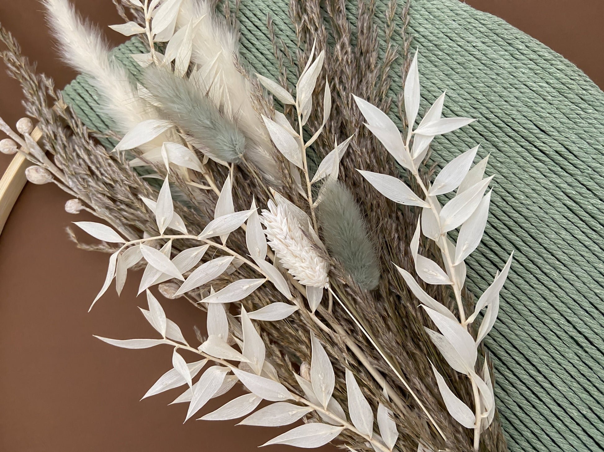 Green & Neutral Dried Flowers Macramé Wreath