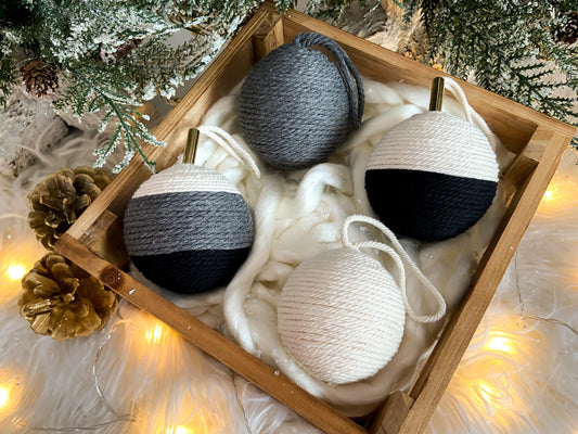 4-Piece Set Of Rustic Monochrome Handmade Ornaments