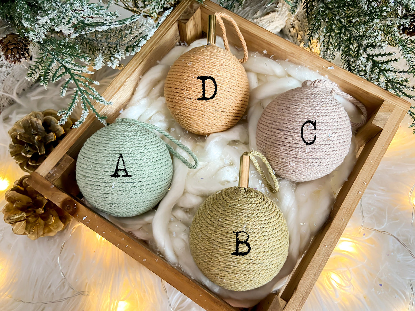 4-Piece Set Of Rustic Pastel Handmade Ornaments