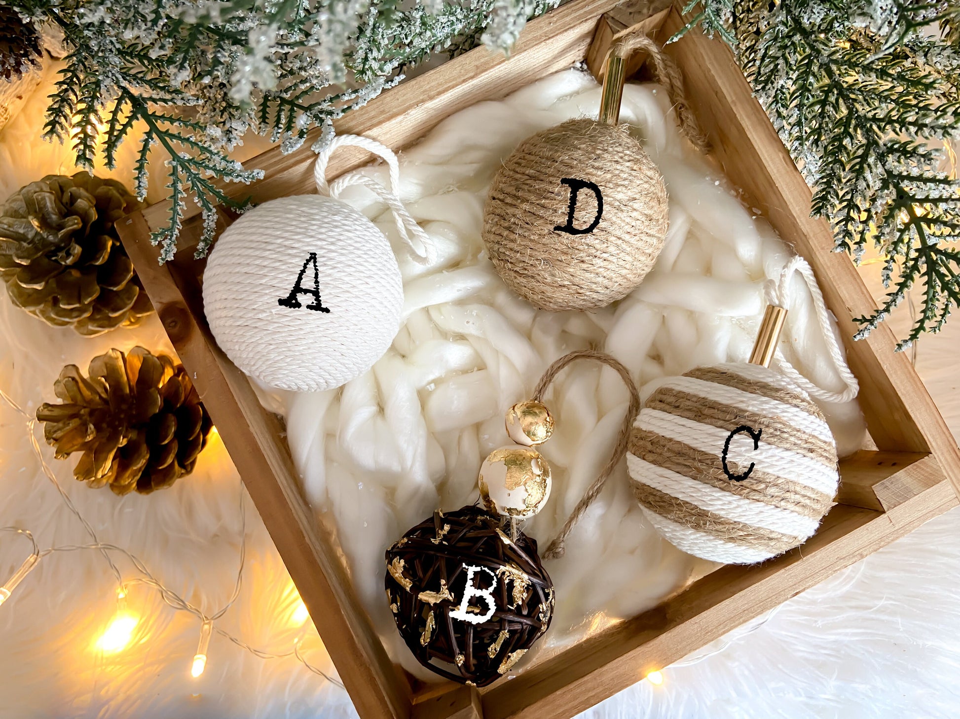 4-Piece Set Of Rustic Handmade Ornaments