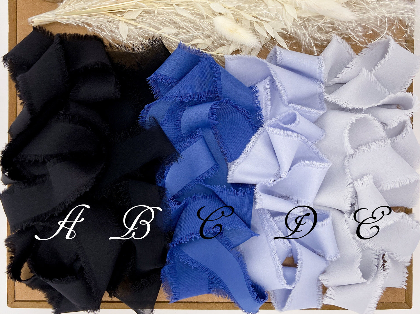 Black & Blues Hand-Frayed Ribbon