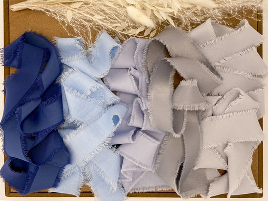 Blues & Grays Hand-Frayed Ribbon