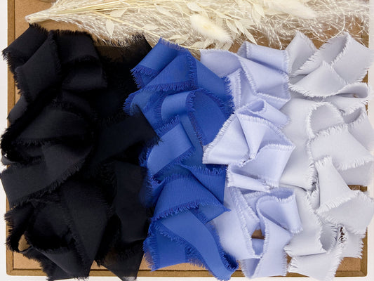 Black & Blues Hand-Frayed Ribbon