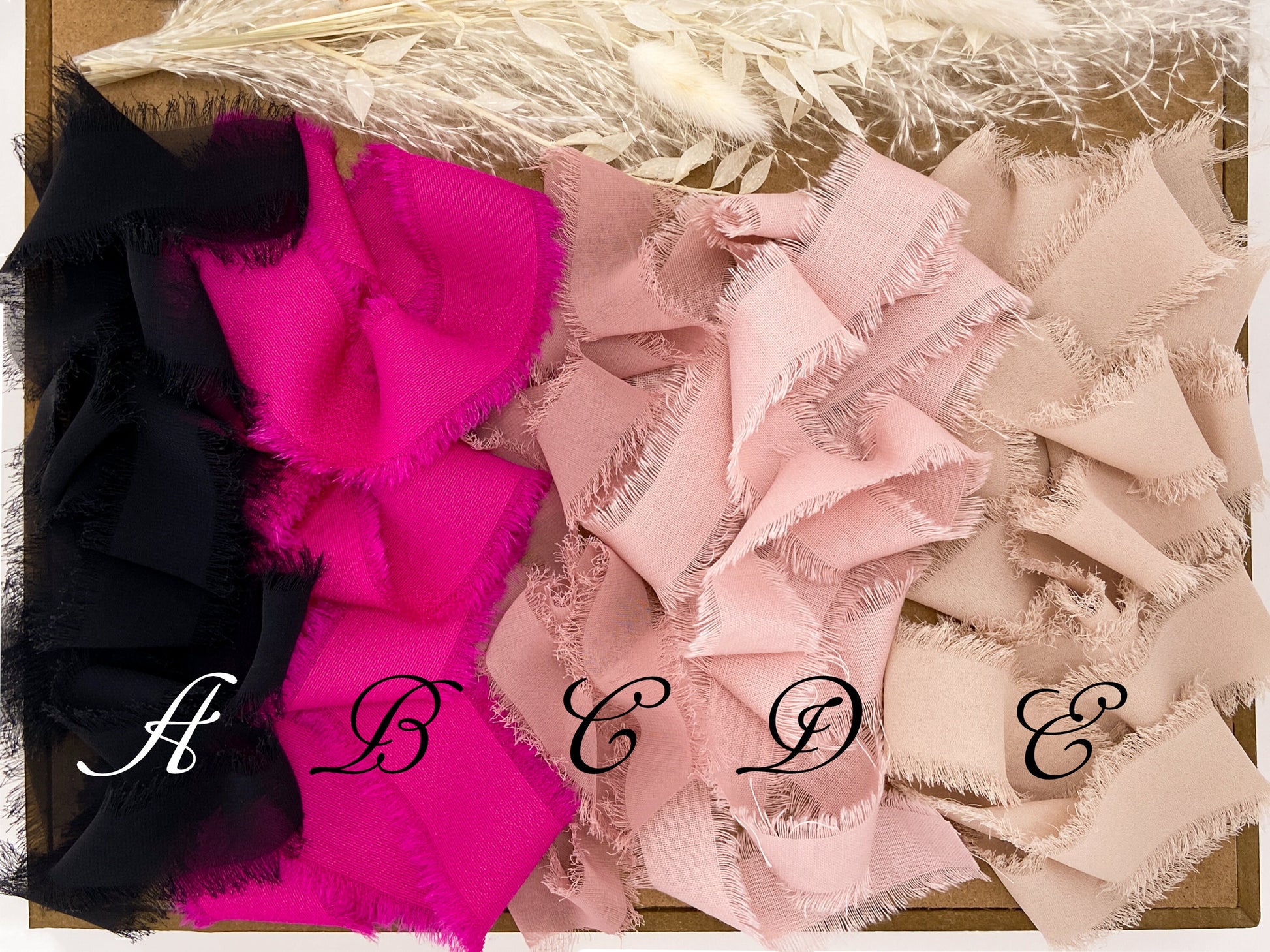 Black & Pinks Hand-Frayed Ribbon