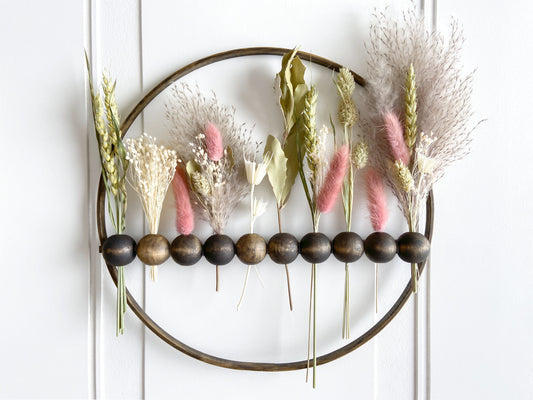 Dried Flowers Wood Bead Wreath