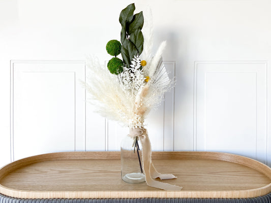 Green Moss & Neutral Dried Flower Bouquet