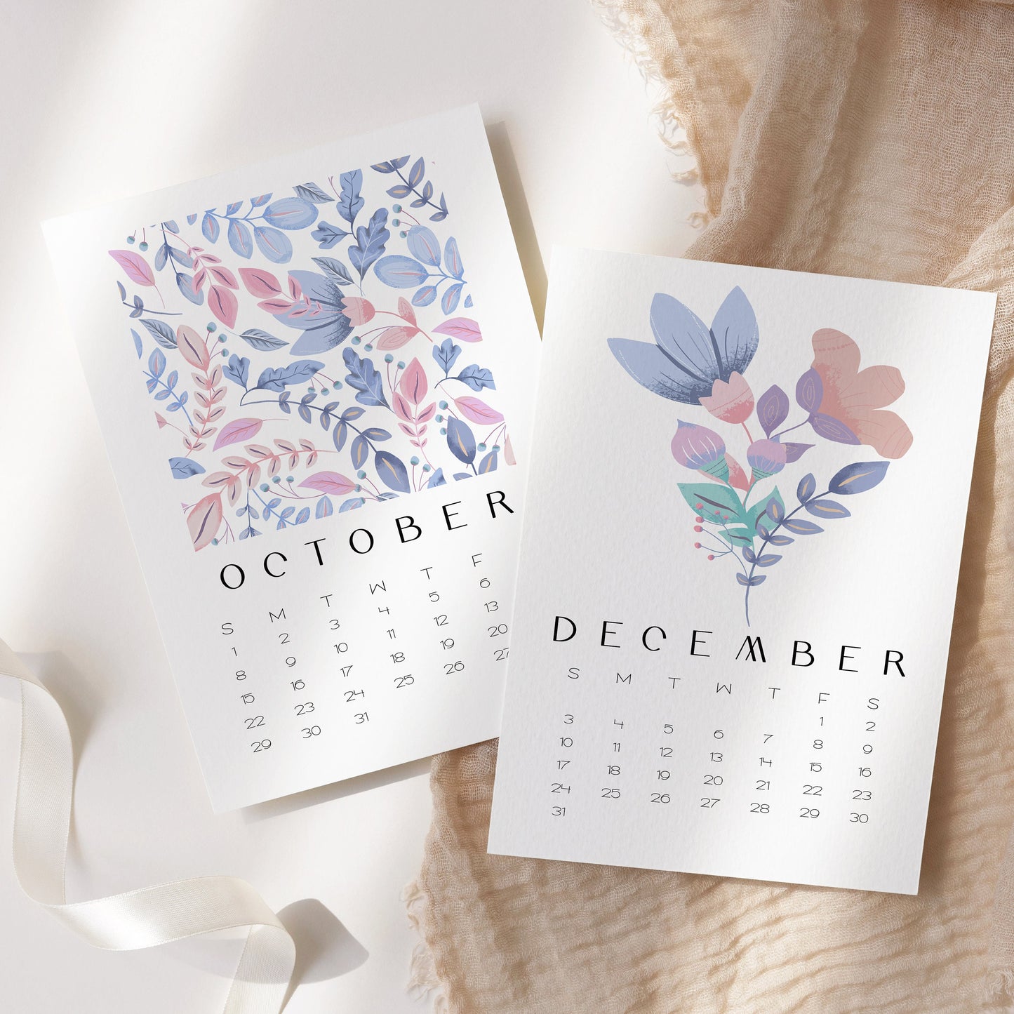 2025 Folk Floral Desk Calendar