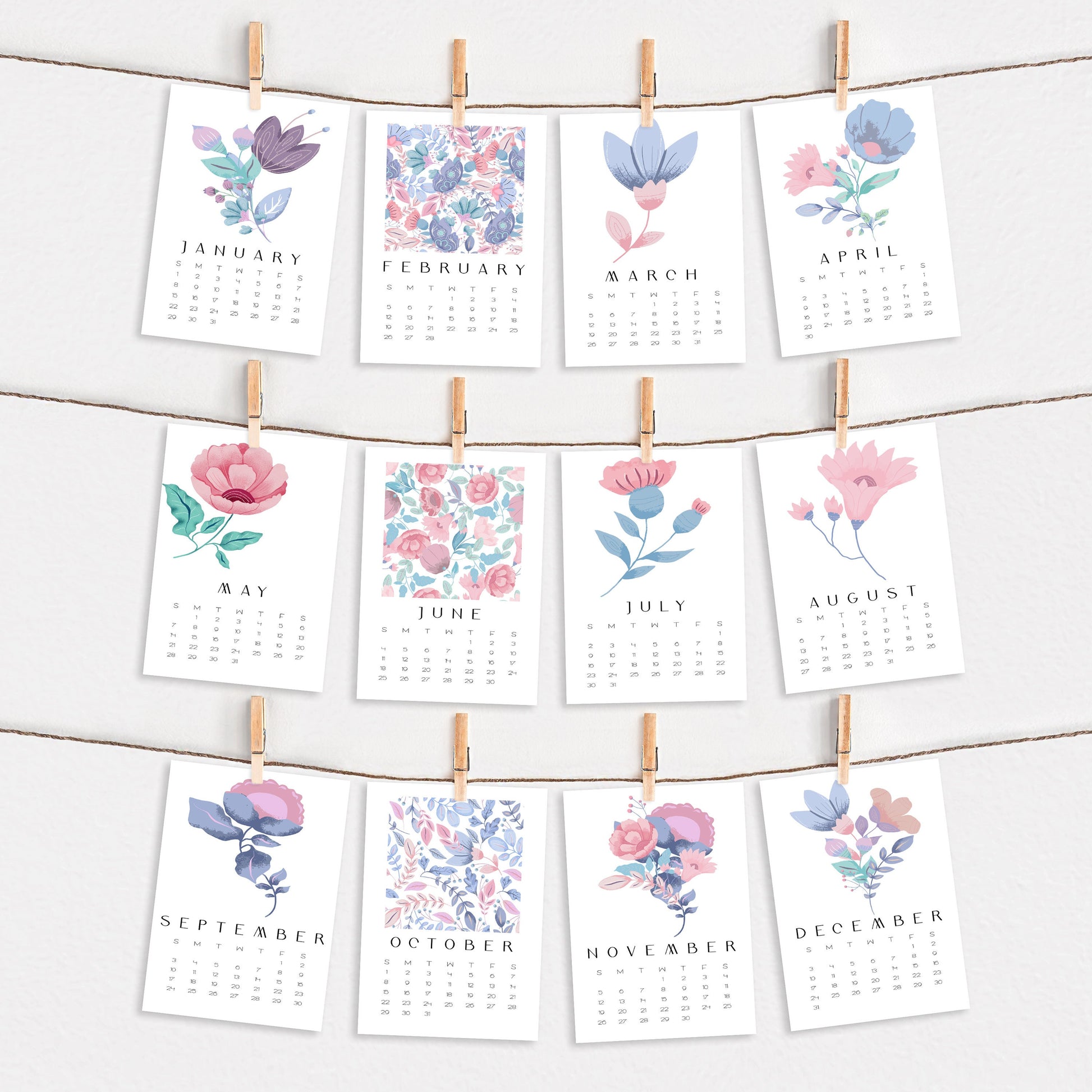 2025 Folk Floral Desk Calendar