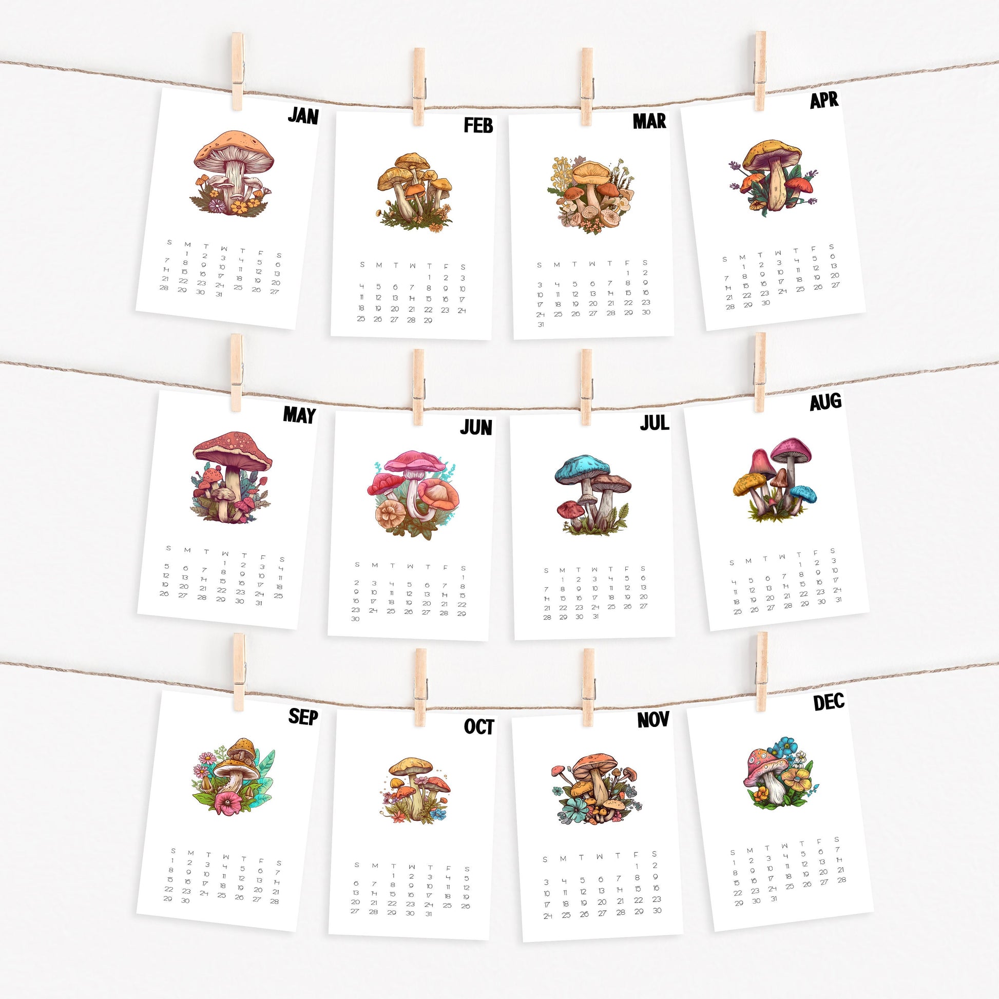 2025 Boho Mushroom Desk Calendar