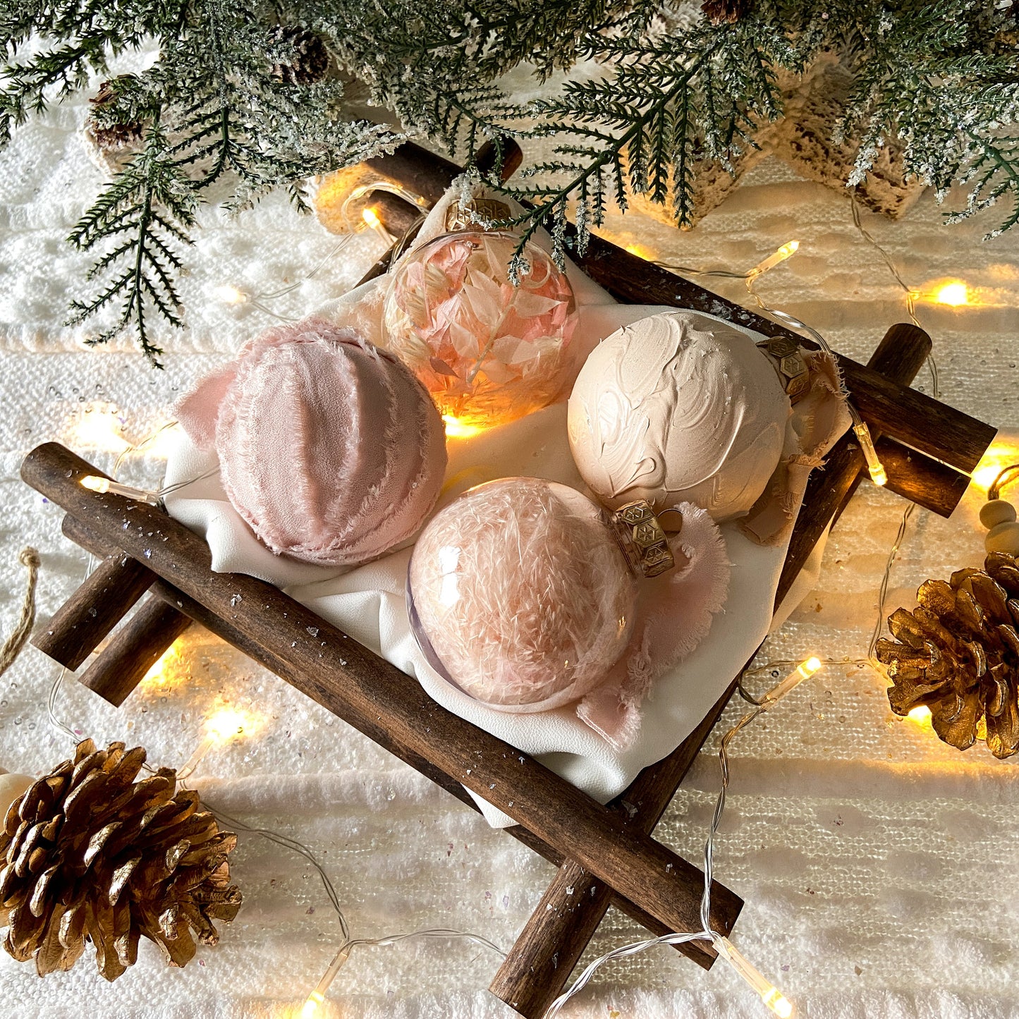 Set Of Pink & Neutral Ornaments