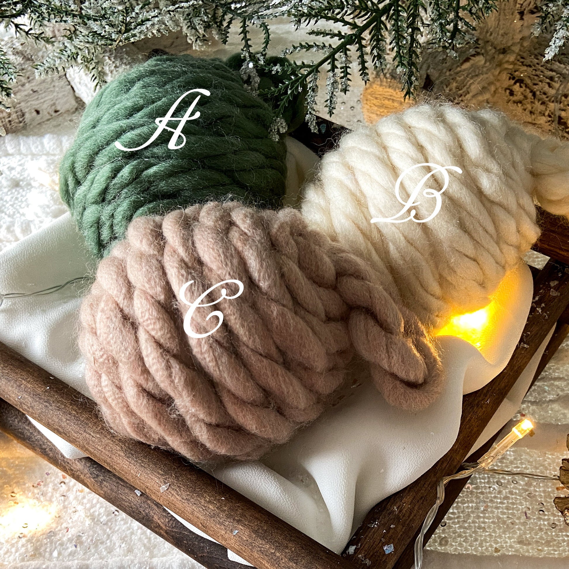 3- Piece Set Of Chunky Yarn Ornaments