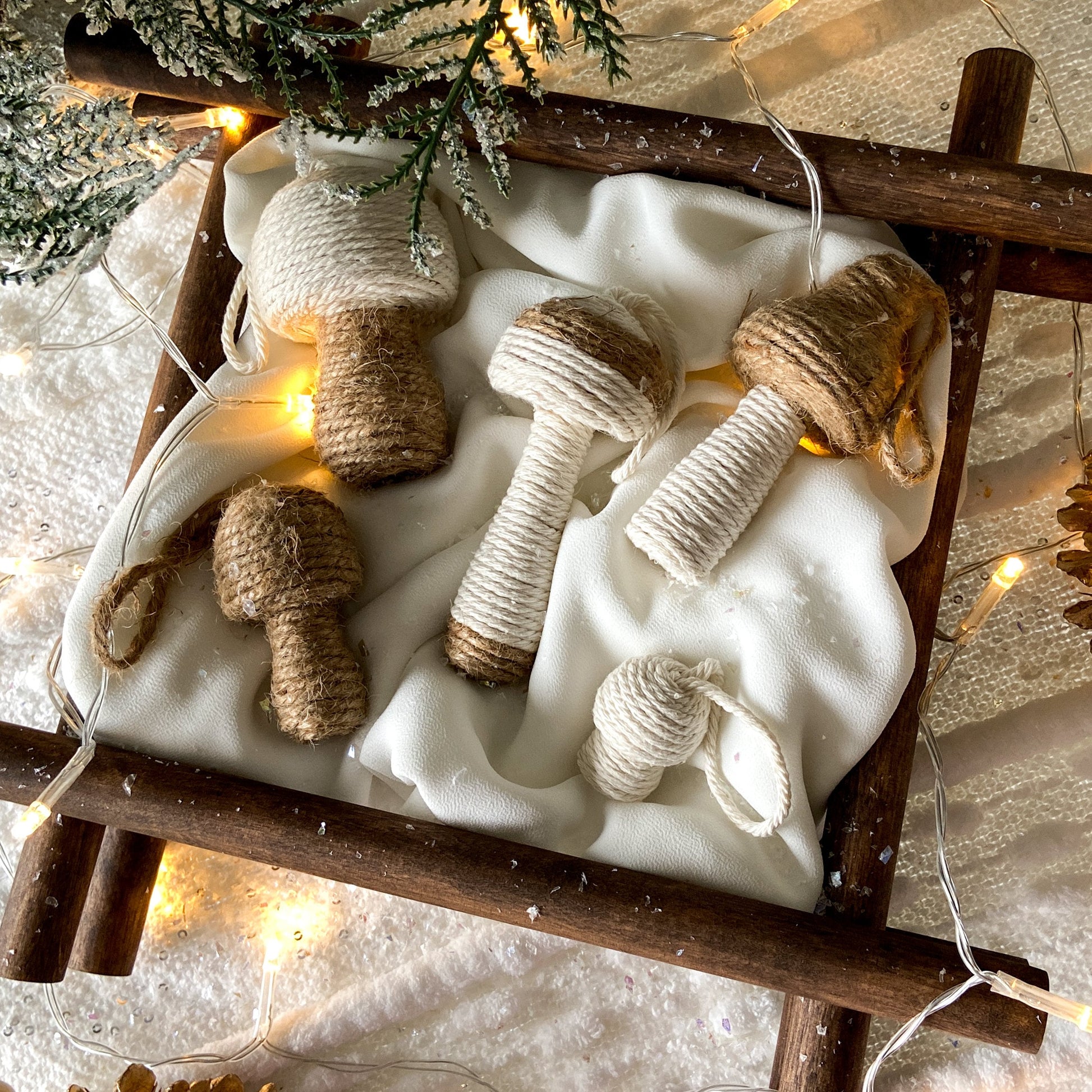 Set Of Rustic Mushroom Ornaments