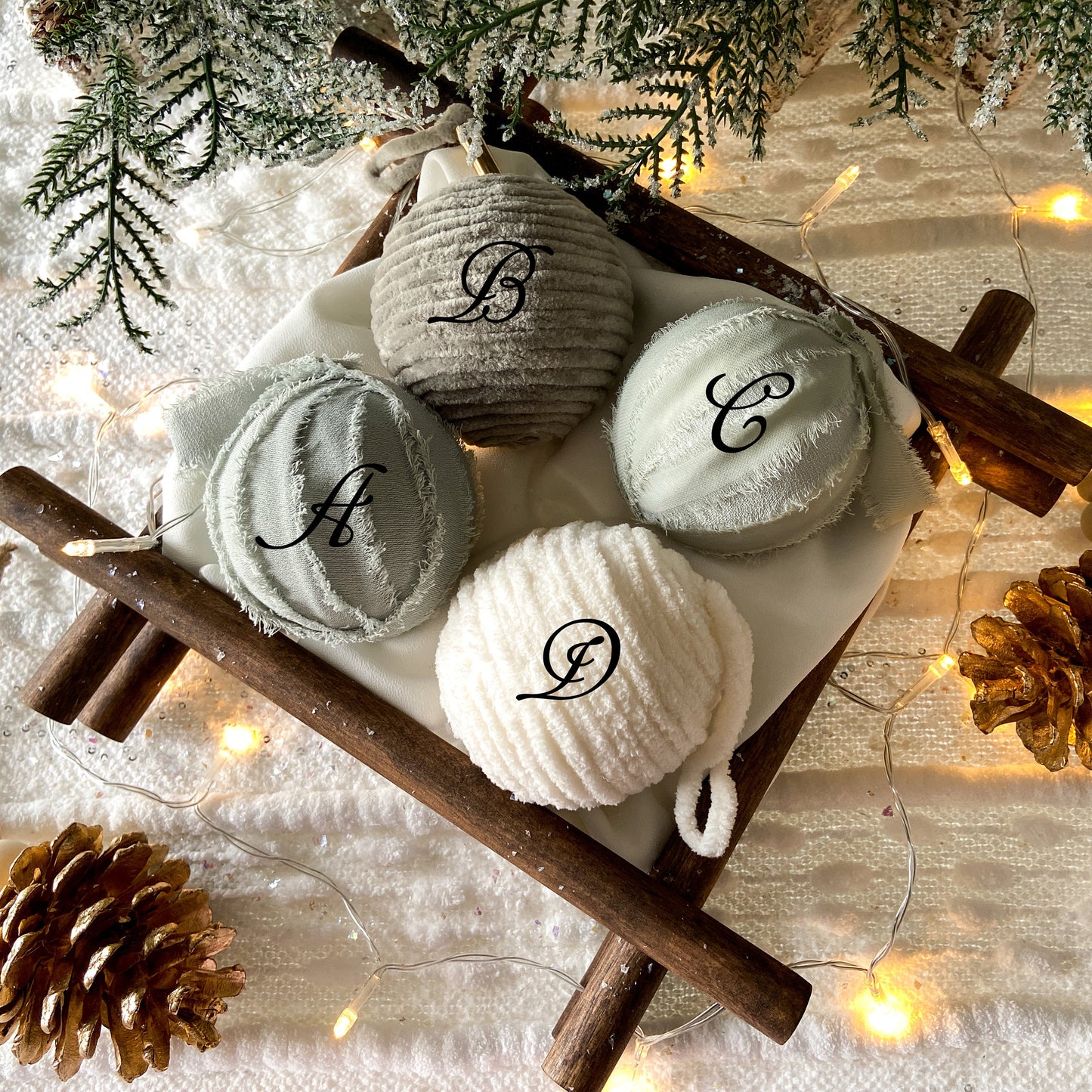 Set Of Green & Neutral Ornaments