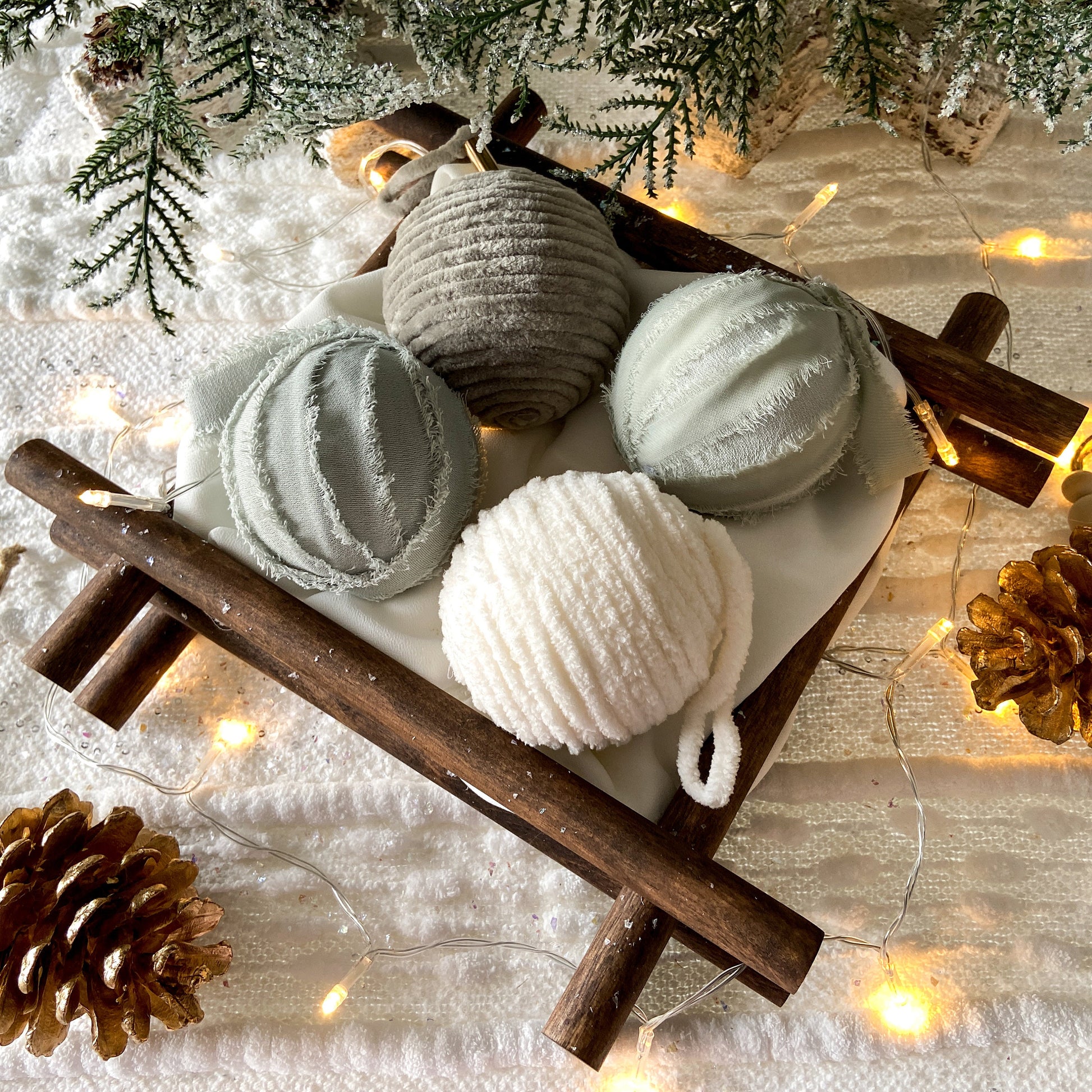 Set Of Green & Neutral Ornaments