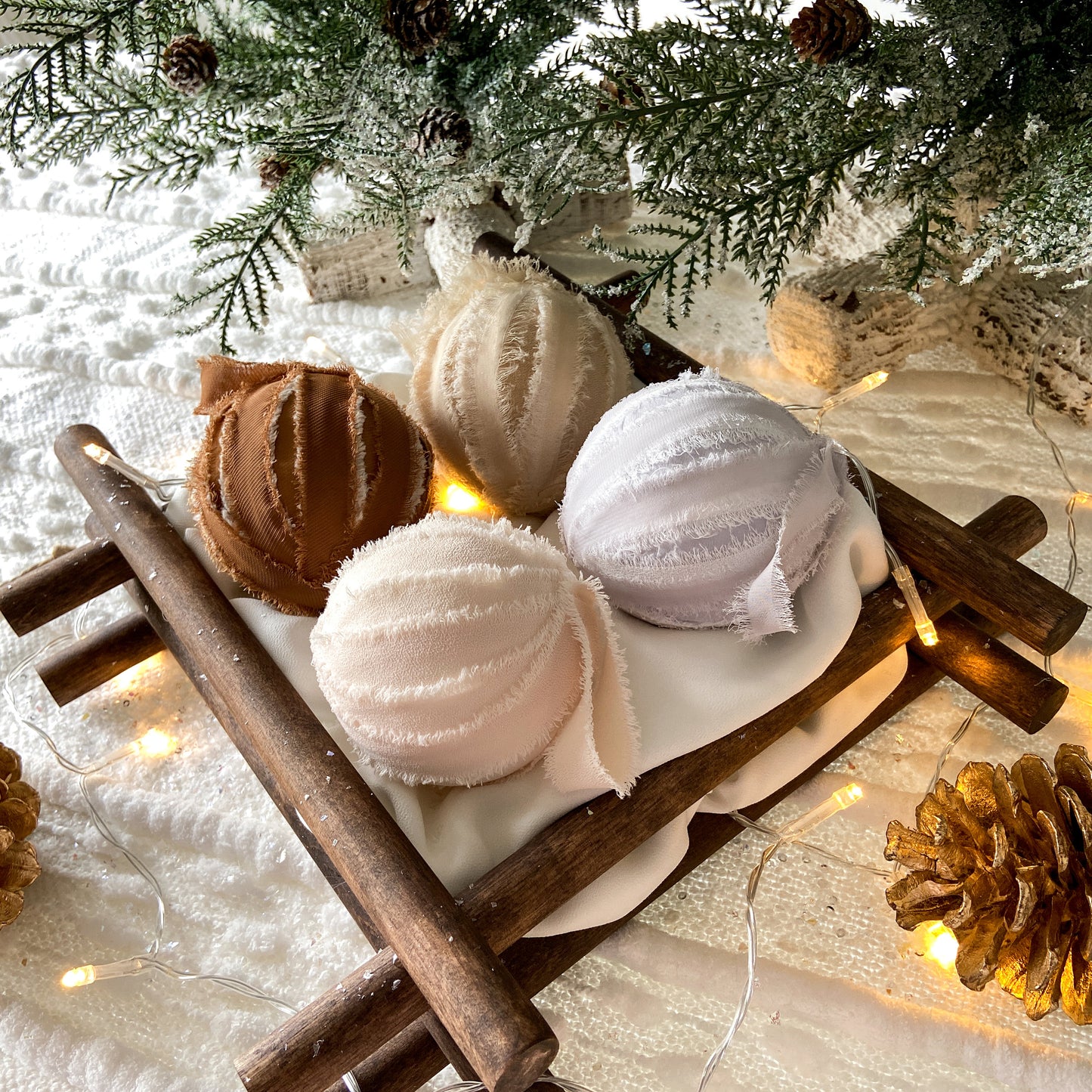 Set Of Frayed Ribbon Ornaments