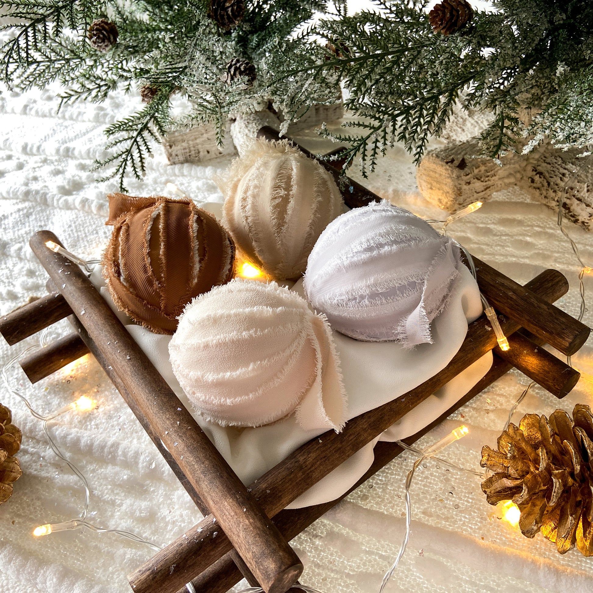 Set Of Frayed Ribbon Ornaments