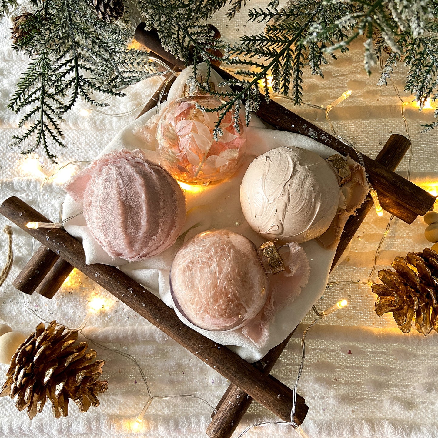 Set Of Pink & Neutral Ornaments